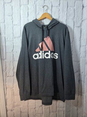 Adidas 2XL Dark Gray Pink Logo Hooded Lightweight Casual Longsleeve Hoodie